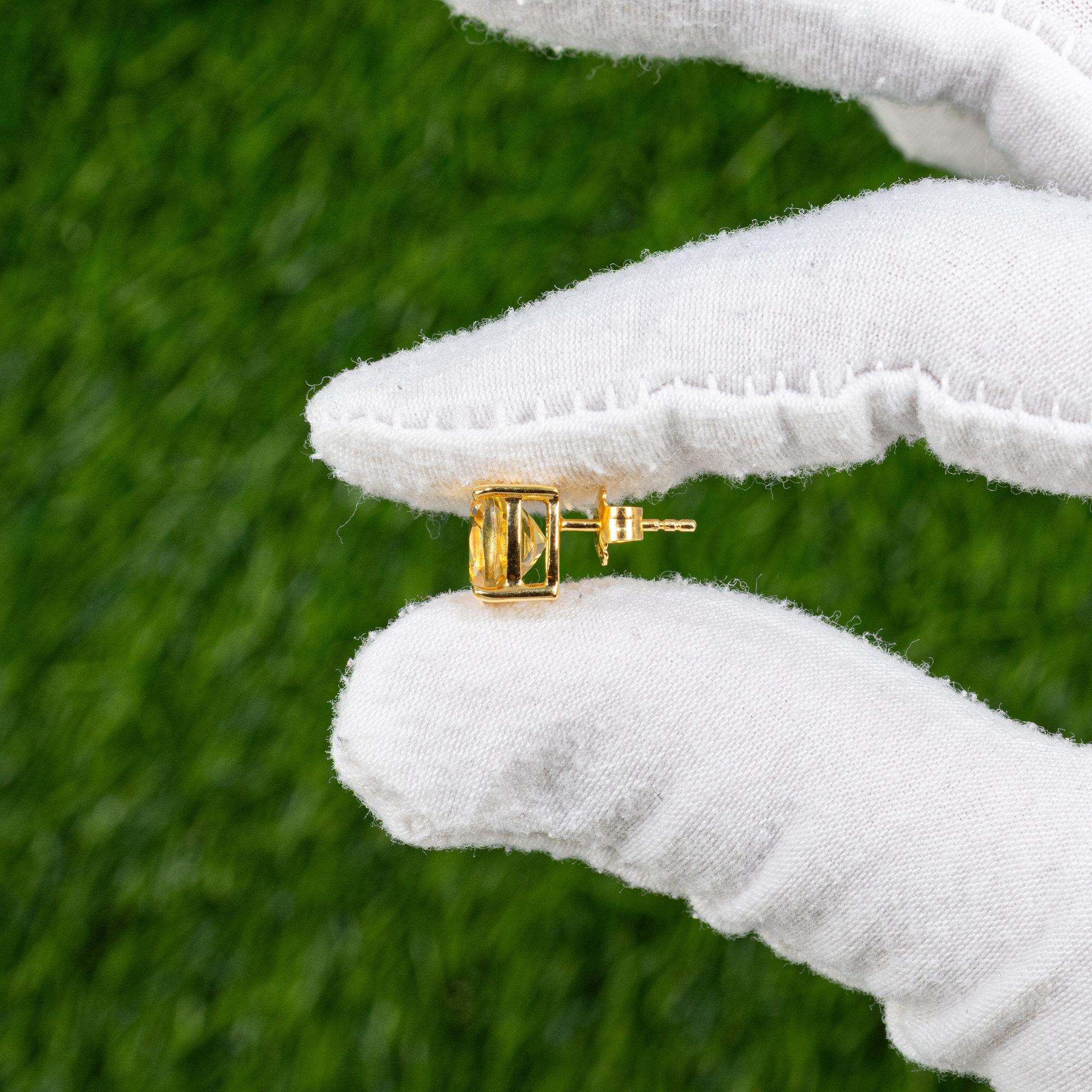 Citrine Stud Earrings 5.90 Carats Total 24K Yellow Gold Plated Silver In Excellent Condition For Sale In Aliso Viejo, CA