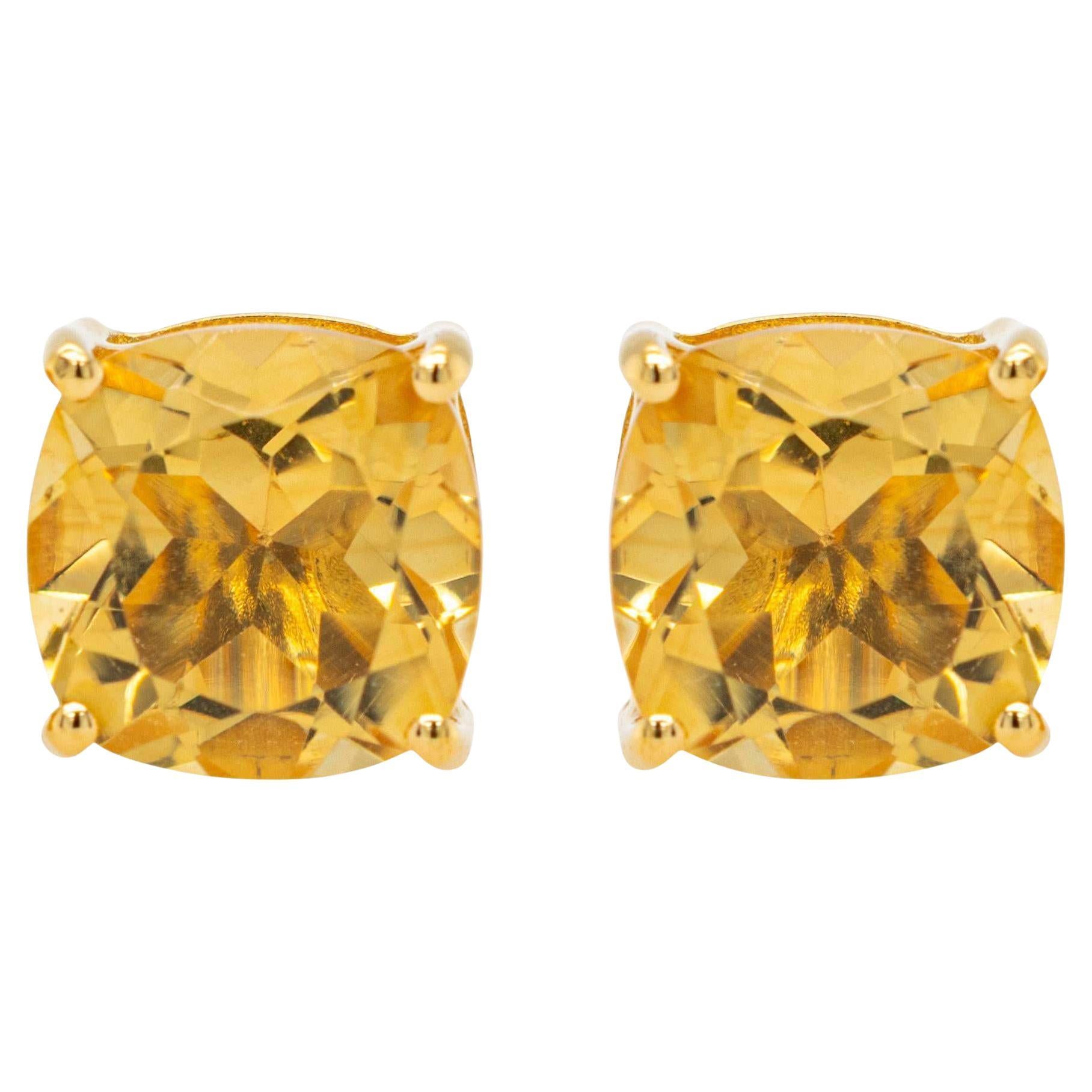 Clous d'oreilles en argent plaqué jaune 24 carats avec citrine 5,90 carats au total en vente