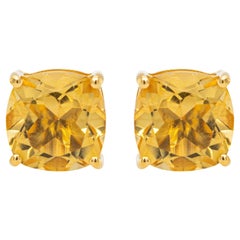 Citrine Stud Earrings 5.90 Carats Total 24K Yellow Gold Plated Silver