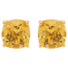 Citrine Stud Earrings 5.90 Carats Total 24K Yellow Gold Plated Silver