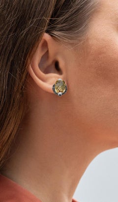 Citrine Stud Earrings Champagne Diamonds 3 Carats Silver
