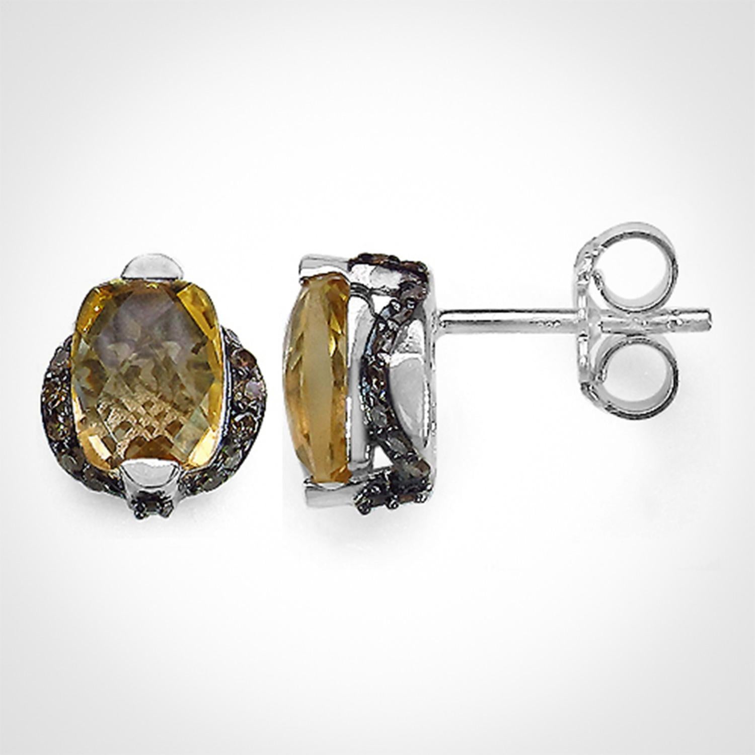 Contemporaneo Citrine Stud Earrings Champagne Diamonds 3 Carats Silver in vendita