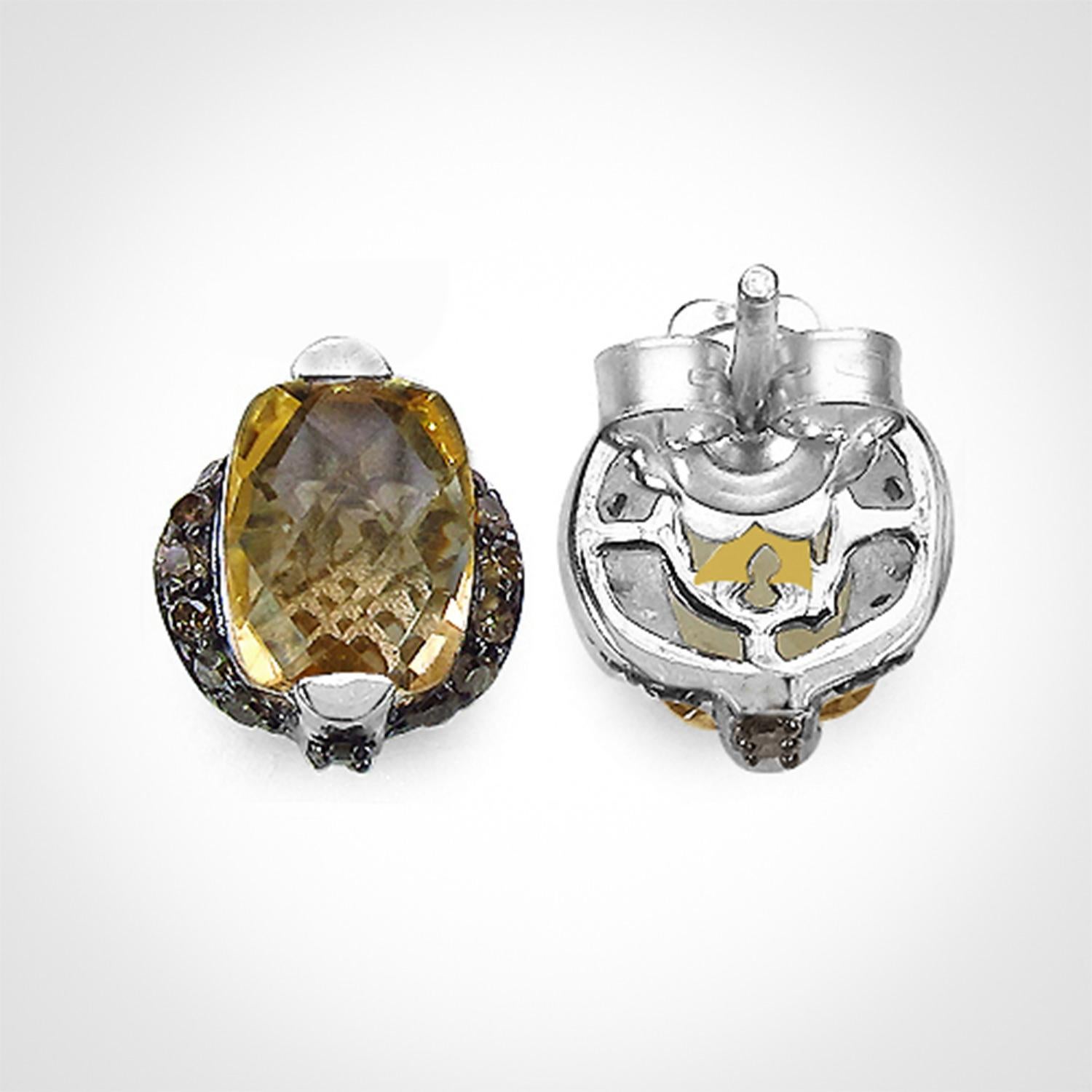 Taglio misto Citrine Stud Earrings Champagne Diamonds 3 Carats Silver in vendita