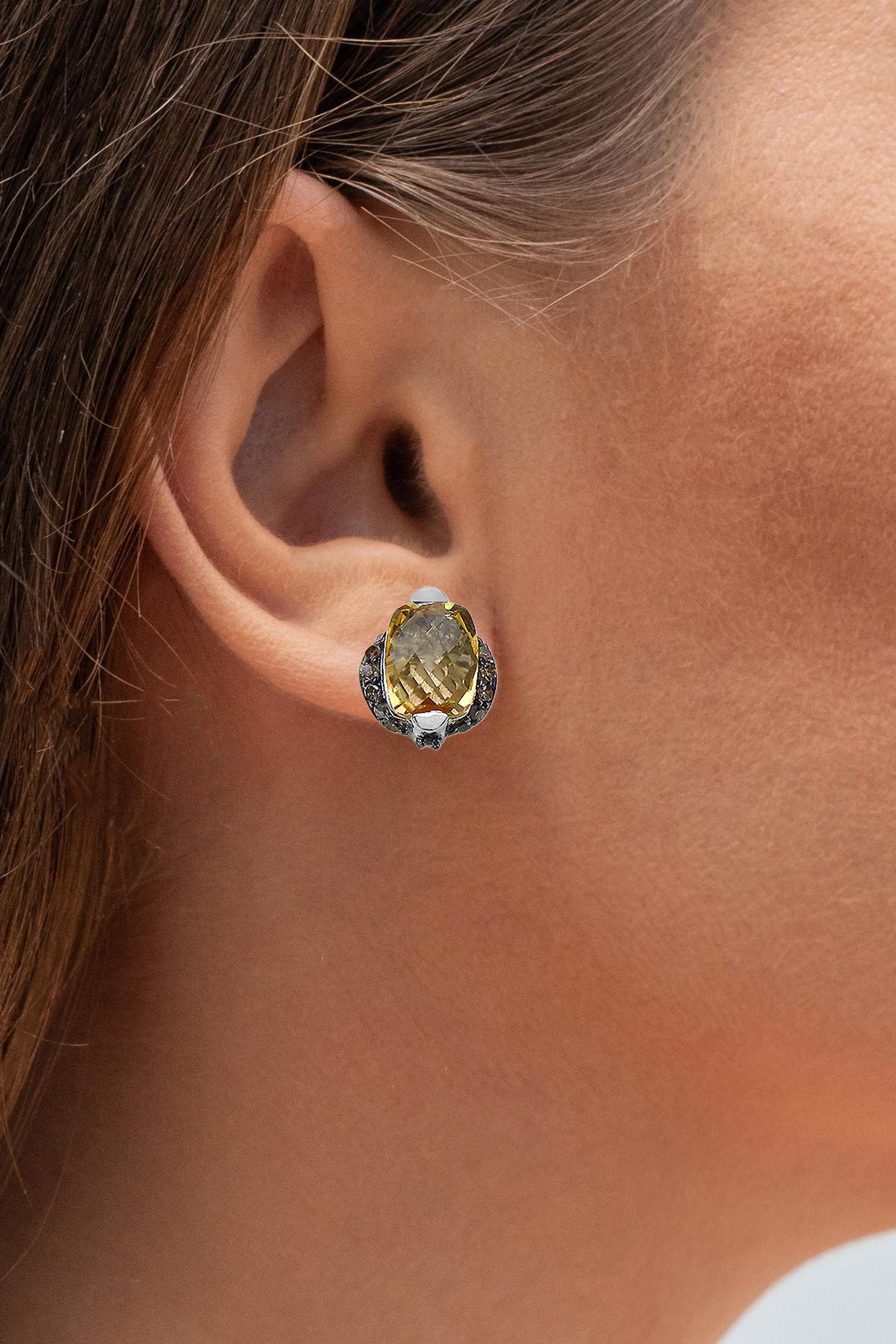 Citrine Stud Earrings Champagne Diamonds 3 Carats Silver In condizioni ottime in vendita a Punta Gorda, FL