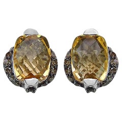 Pendientes de Citrino Champán Diamantes 3 Quilates Plata