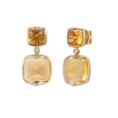 Sunita Nahata Citrine Sugarloaf Earrings with Diamond in 18 Karat Yellow Gold