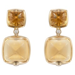 Citrine Sugarloaf Earrings with Diamond in 18 Karat Yellow Gold