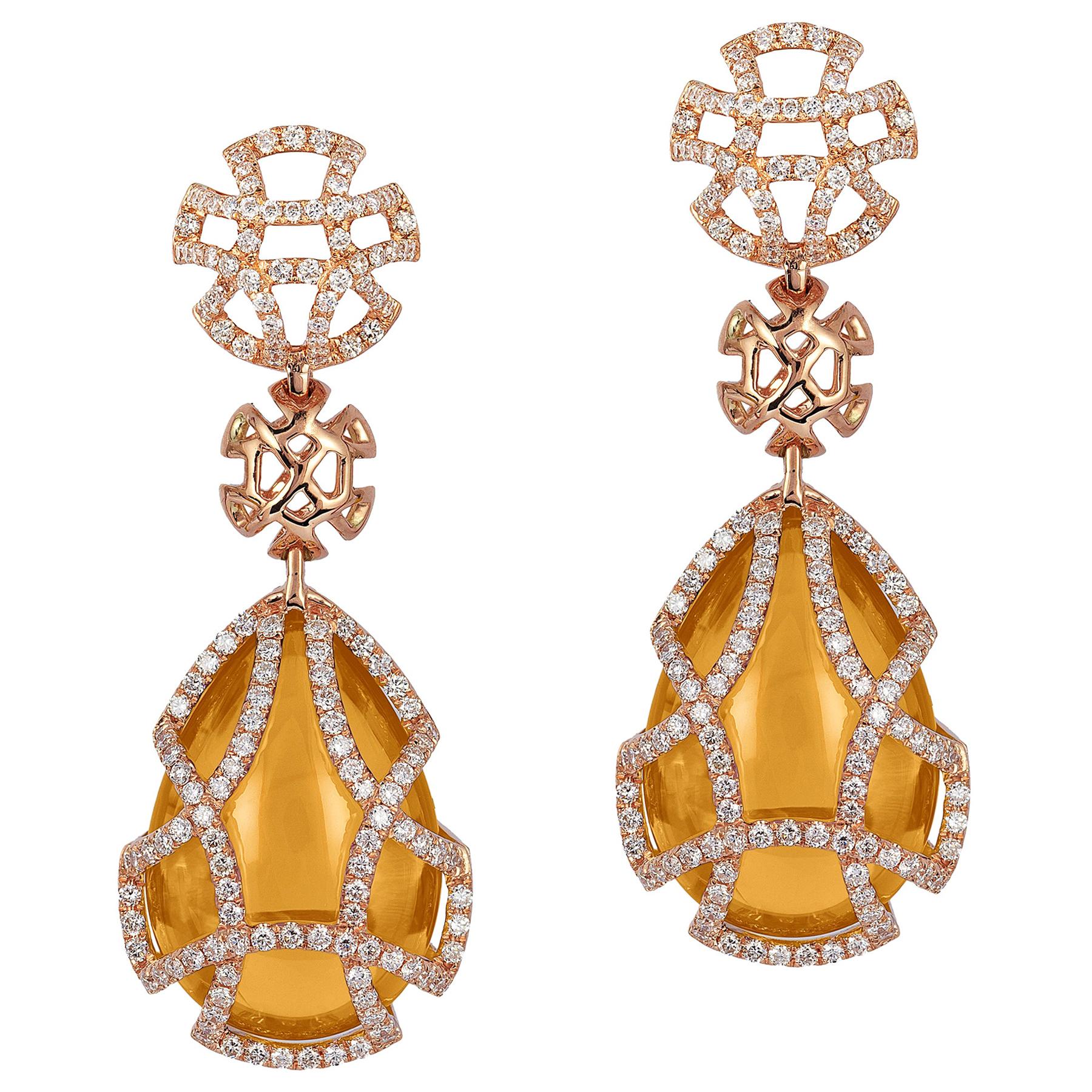  Goshwara Citrine Teardrop Cage And Diamond Earrings