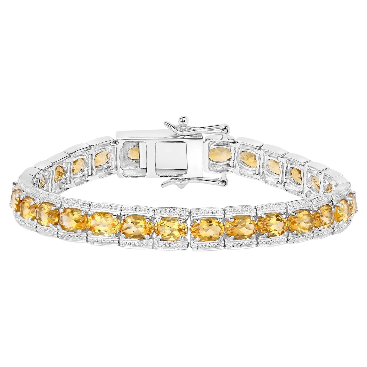 Citrine Tennis Bracelet 12.4 Carats Sterling Silver For Sale