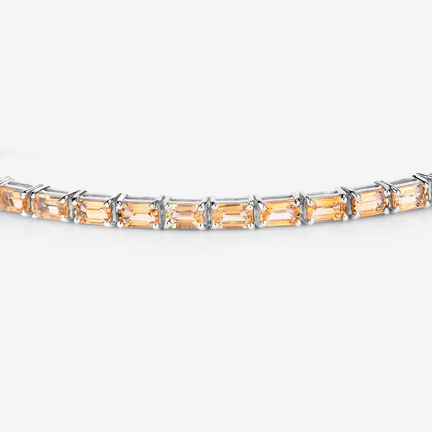 Contemporary Citrine Tennis Bracelet 12.7 Carats Rhodium Plated Sterling Silver For Sale