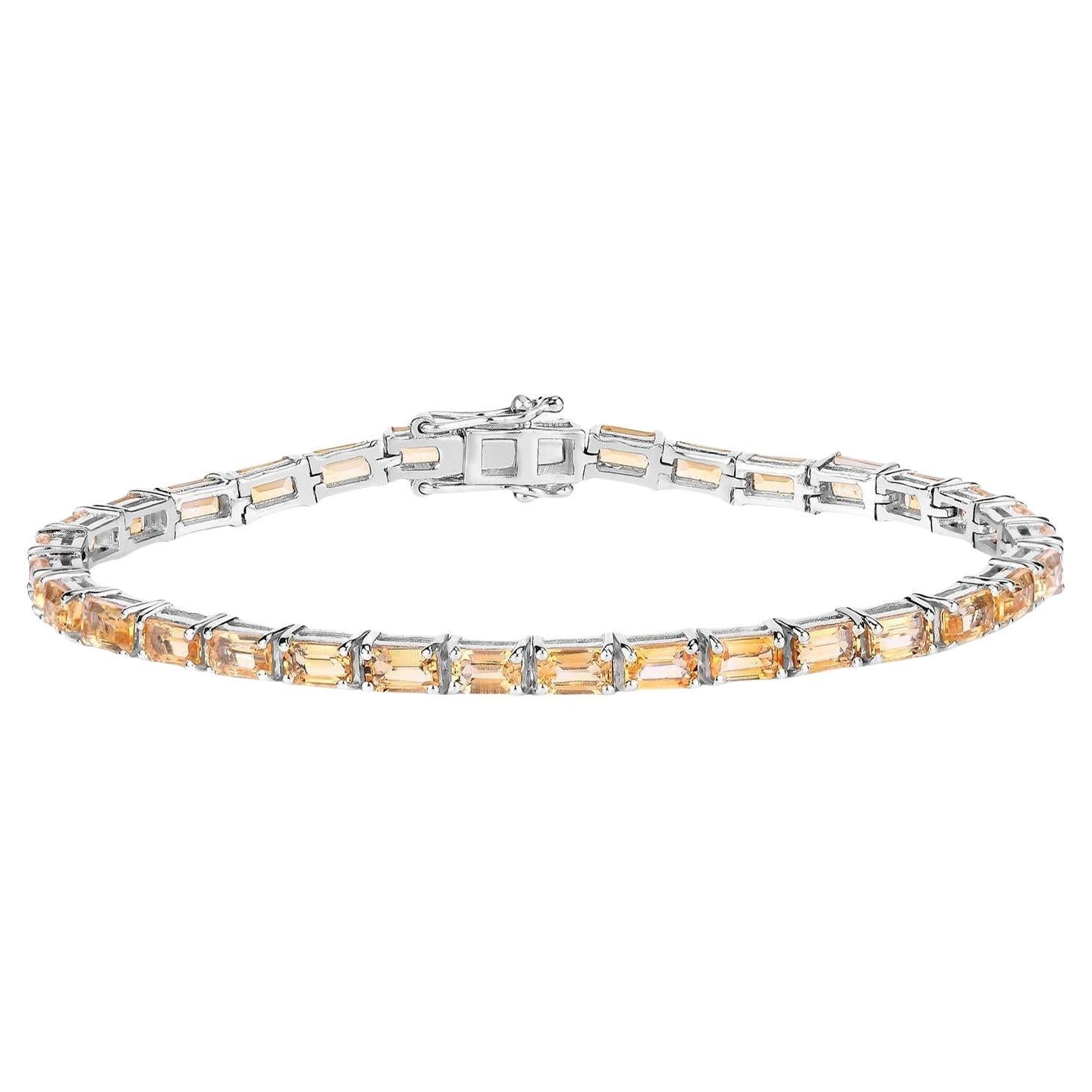 Citrine Tennis Bracelet 12.7 Carats Rhodium Plated Sterling Silver For Sale