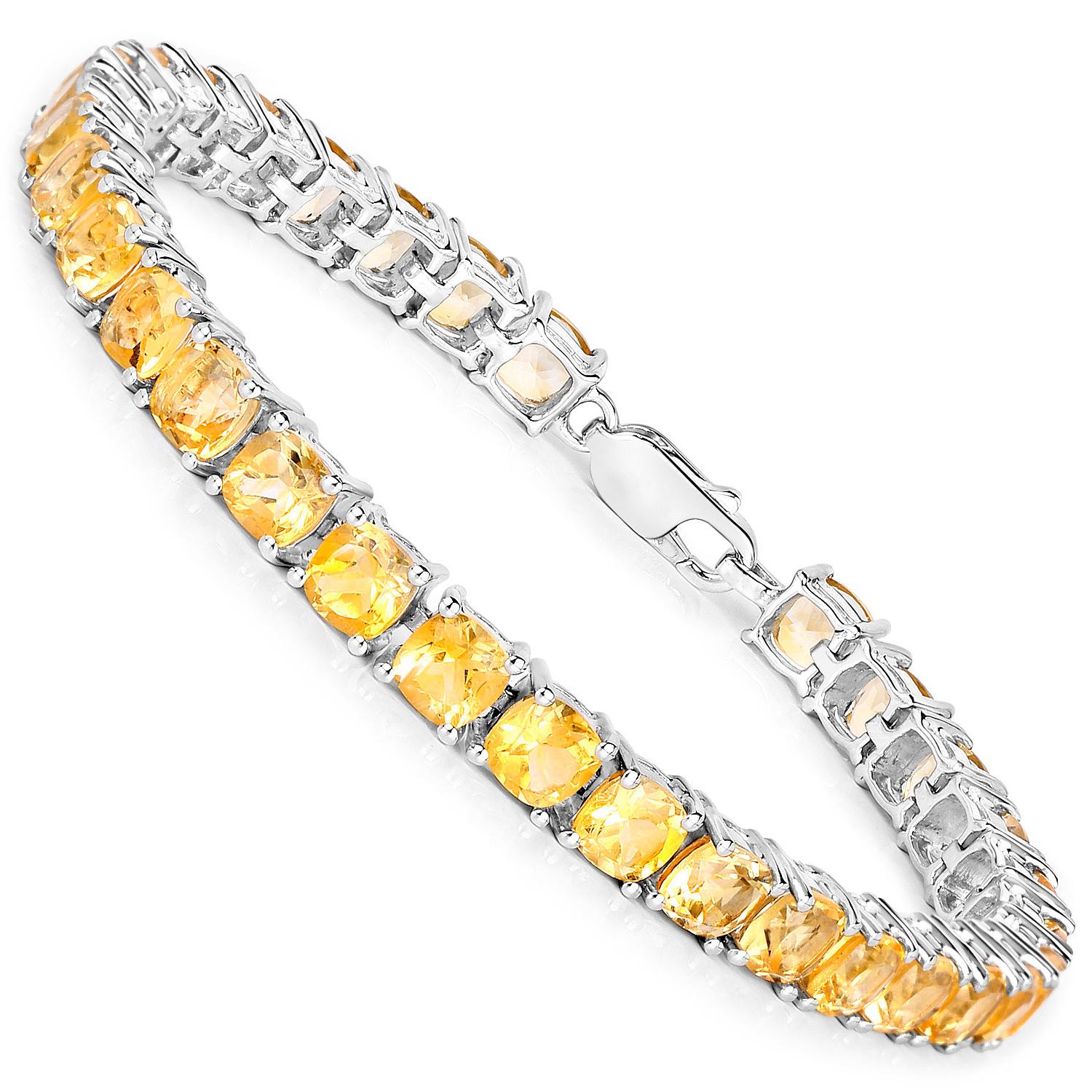 Contemporary Citrine Tennis Bracelet 17.60 Carats Rhodium Plated Sterling Silver For Sale