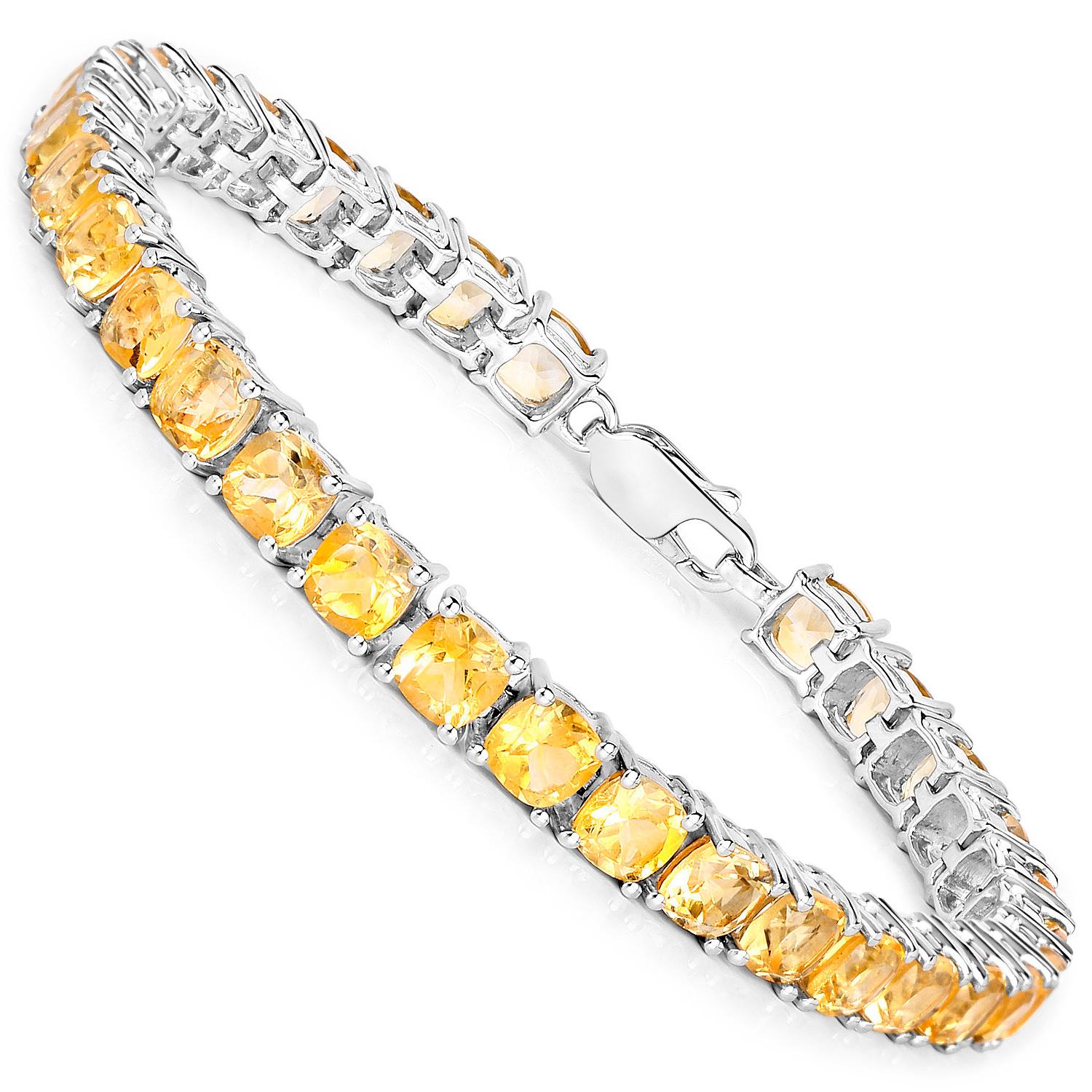 Contemporain Bracelet tennis en argent sterling plaqué rhodium avec citrine 17,60 carats en vente