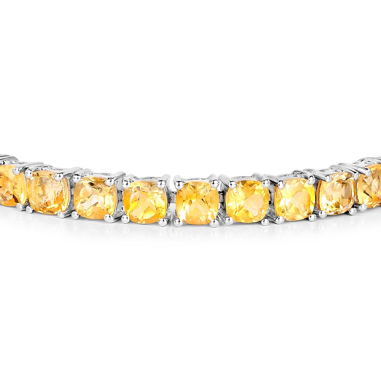 Cushion Cut Citrine Tennis Bracelet 17.60 Carats Rhodium Plated Sterling Silver For Sale