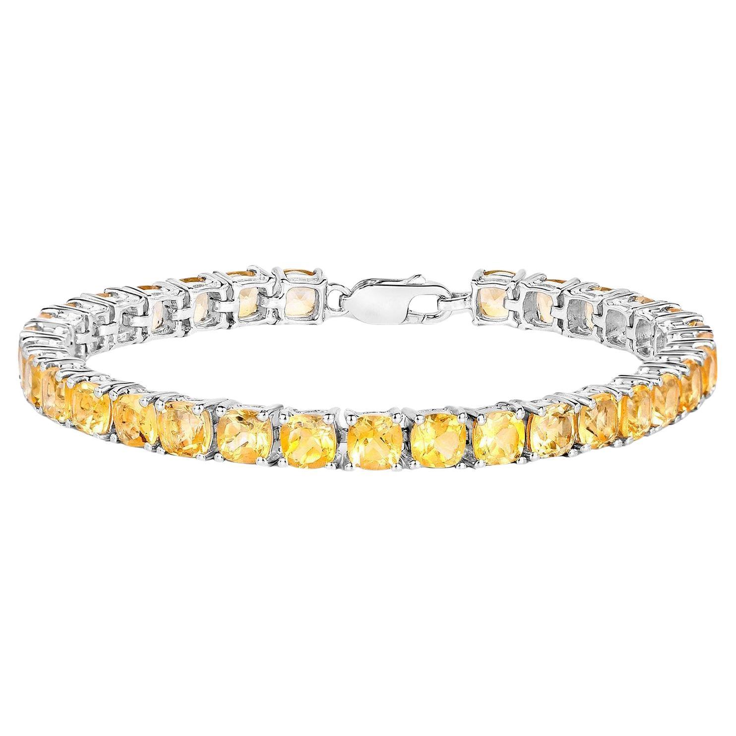 Citrine Tennis Bracelet 17.60 Carats Rhodium Plated Sterling Silver For Sale