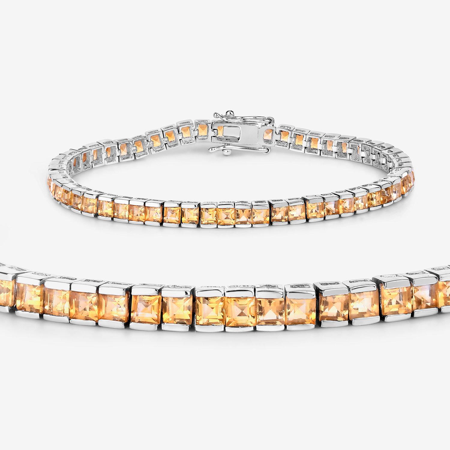 Contemporary Citrine Tennis Bracelet 8.25 Carats Rhodium Plated Sterling Silver For Sale