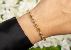 Citrine Tennis Bracelet 9 Carats Oval Cut Rhodium Plated Silver