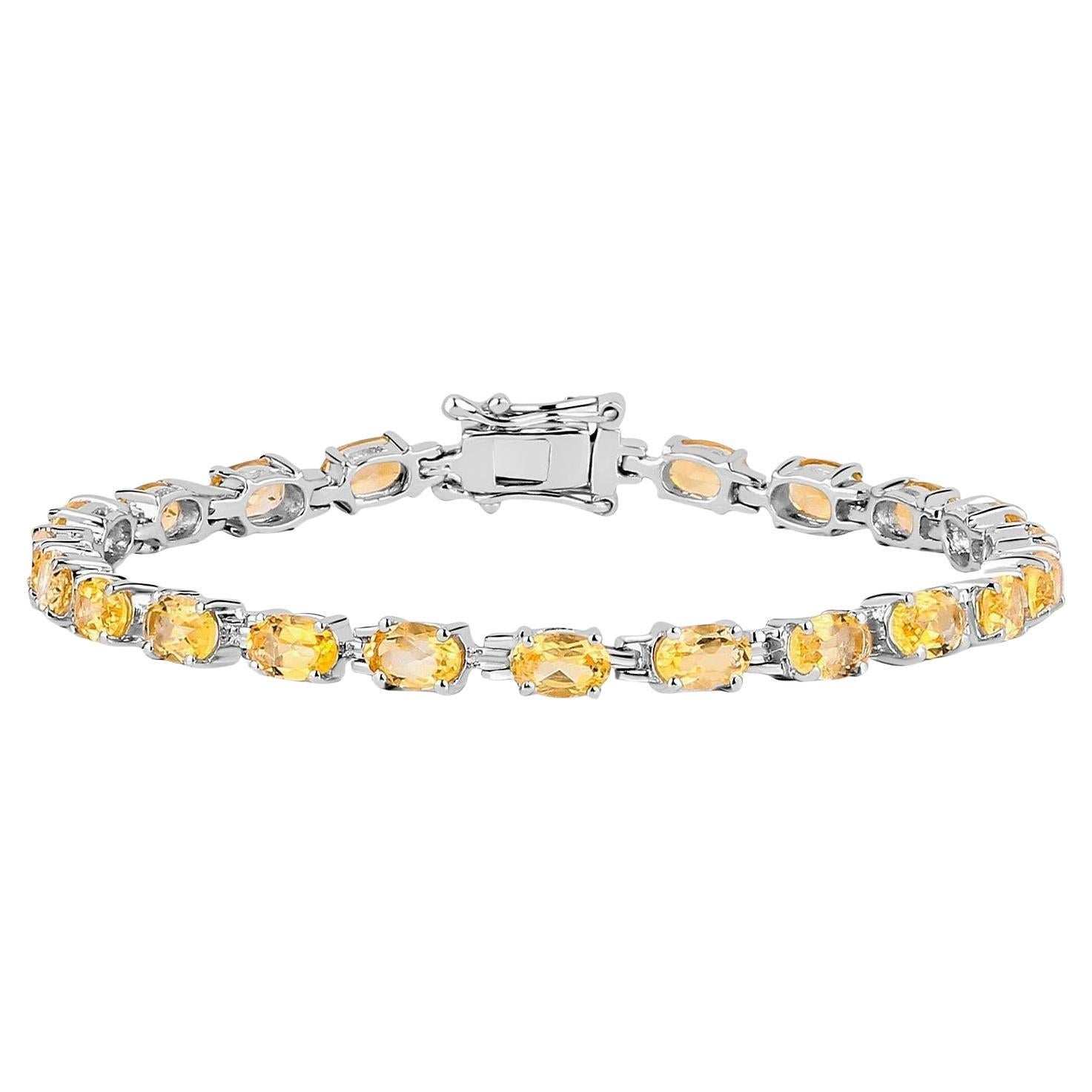 Bracciale Tennis Citrino 9 Carati Taglio Ovale Argento Placcato Rodio in vendita