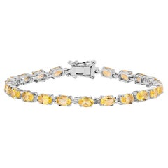Citrine Tennis Bracelet 9 Carats Oval Cut Rhodium Plated Silver