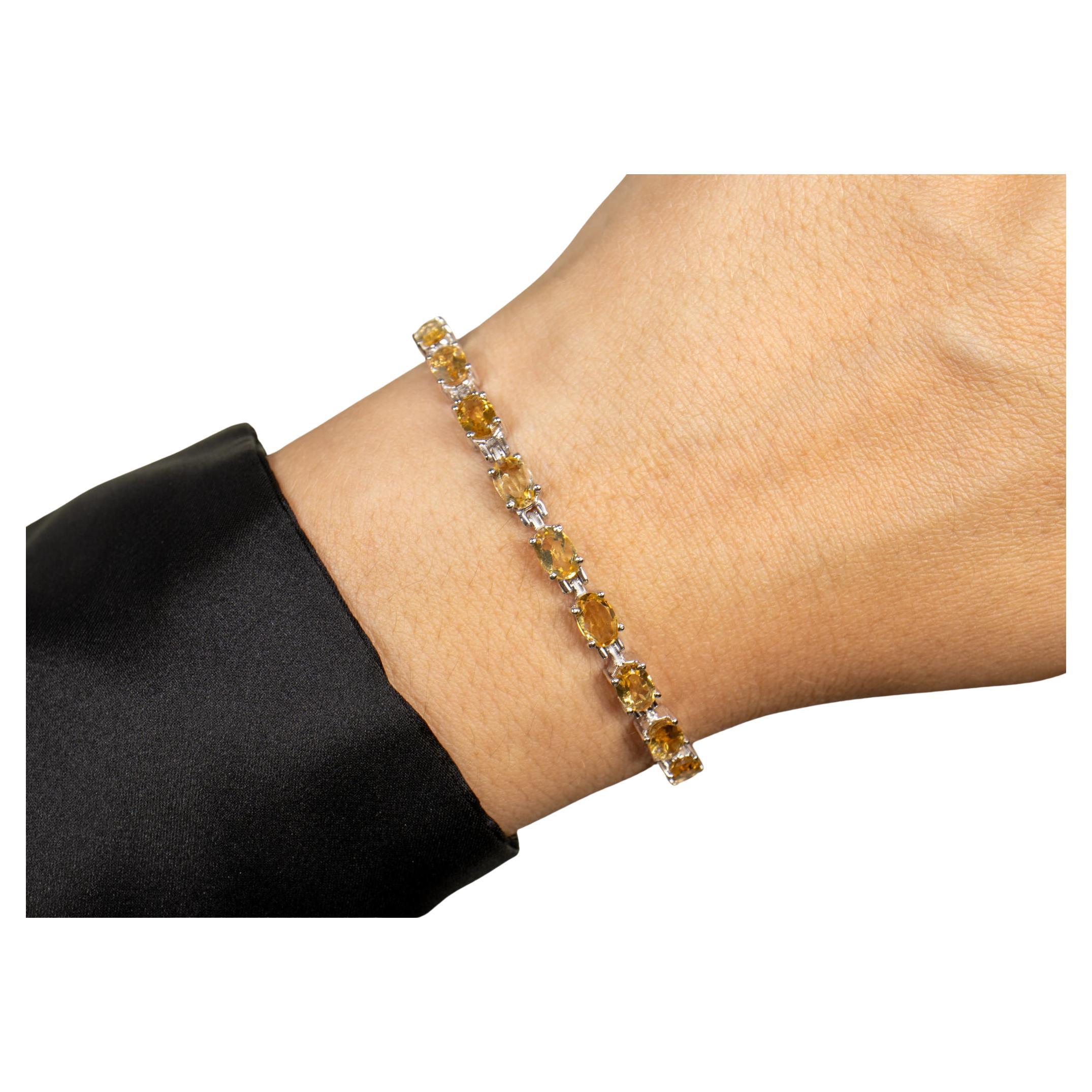 Bracciale Tennis Citrino 9 Carati Taglio Ovale Argento Placcato Rodio
