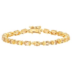 Citrine Tennis Bracelet 9.45 Carats Oval Cut 14K Yellow Gold Plated Silver