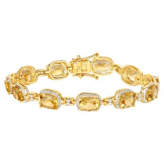Citrine Tennis Bracelet Diamond Links 14.64 Carats 18K Yellow Gold Plated Silver