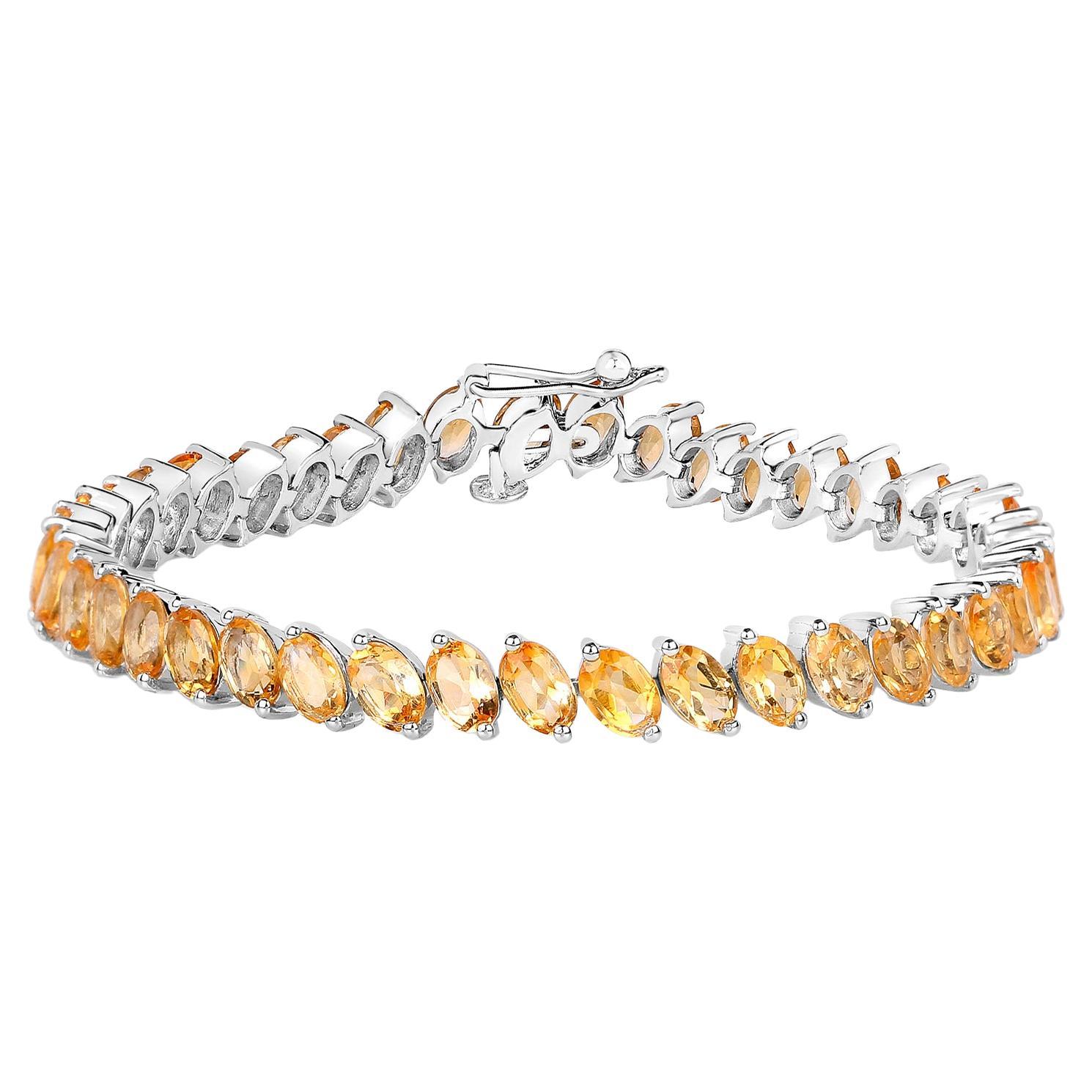 Bracelet Tennis Citrine Coupe Ovale 18 Carats Plaqué Or Blanc 18K