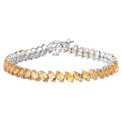 Bracelet Tennis Citrine Coupe Ovale 18 Carats Plaqué Or Blanc 18K
