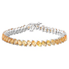 Bracelet Tennis Citrine Coupe Ovale 18 Carats Plaqué Or Blanc 18K