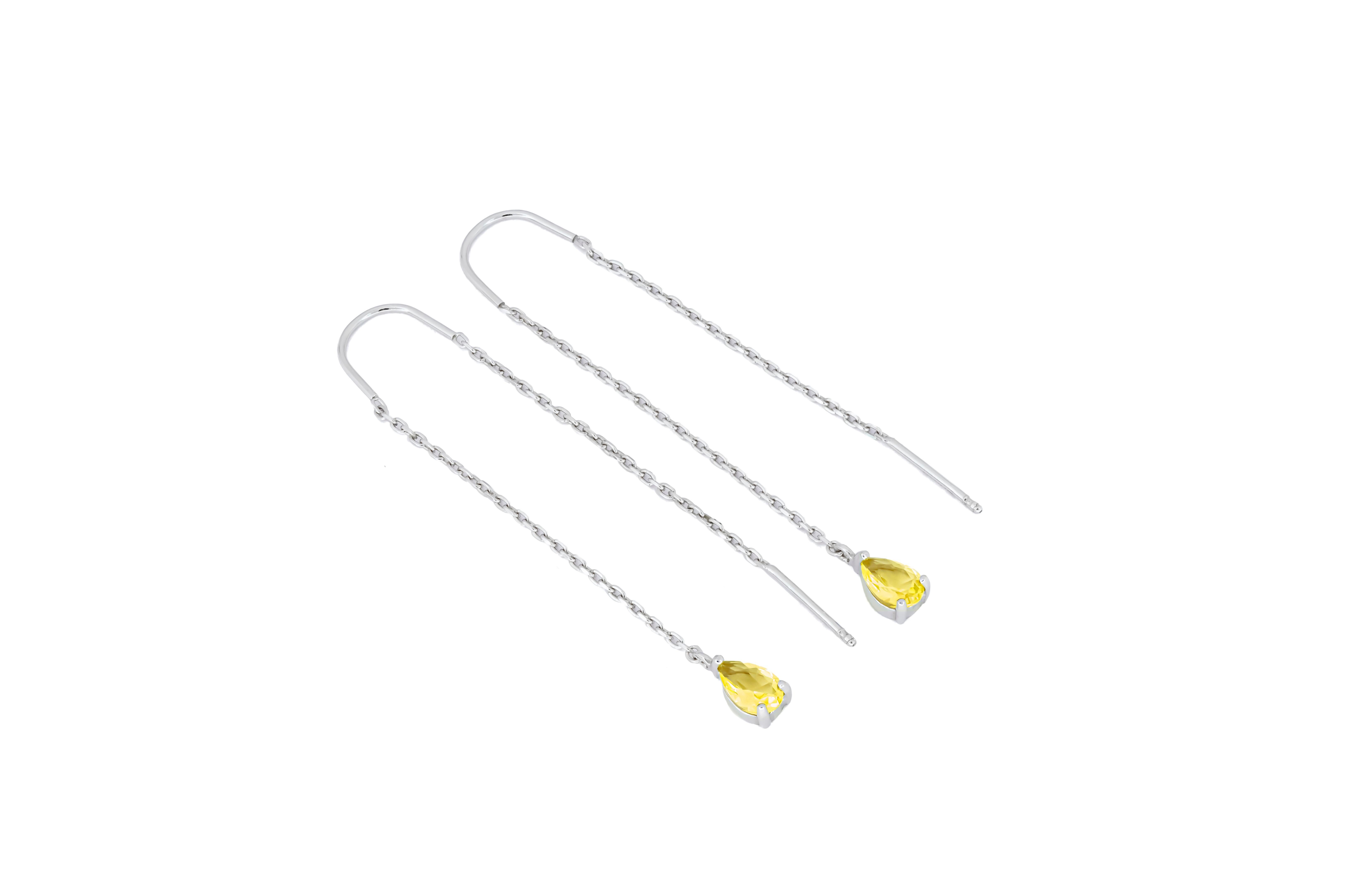 Women's Citrine Threader Earrings in 14k gold.  For Sale