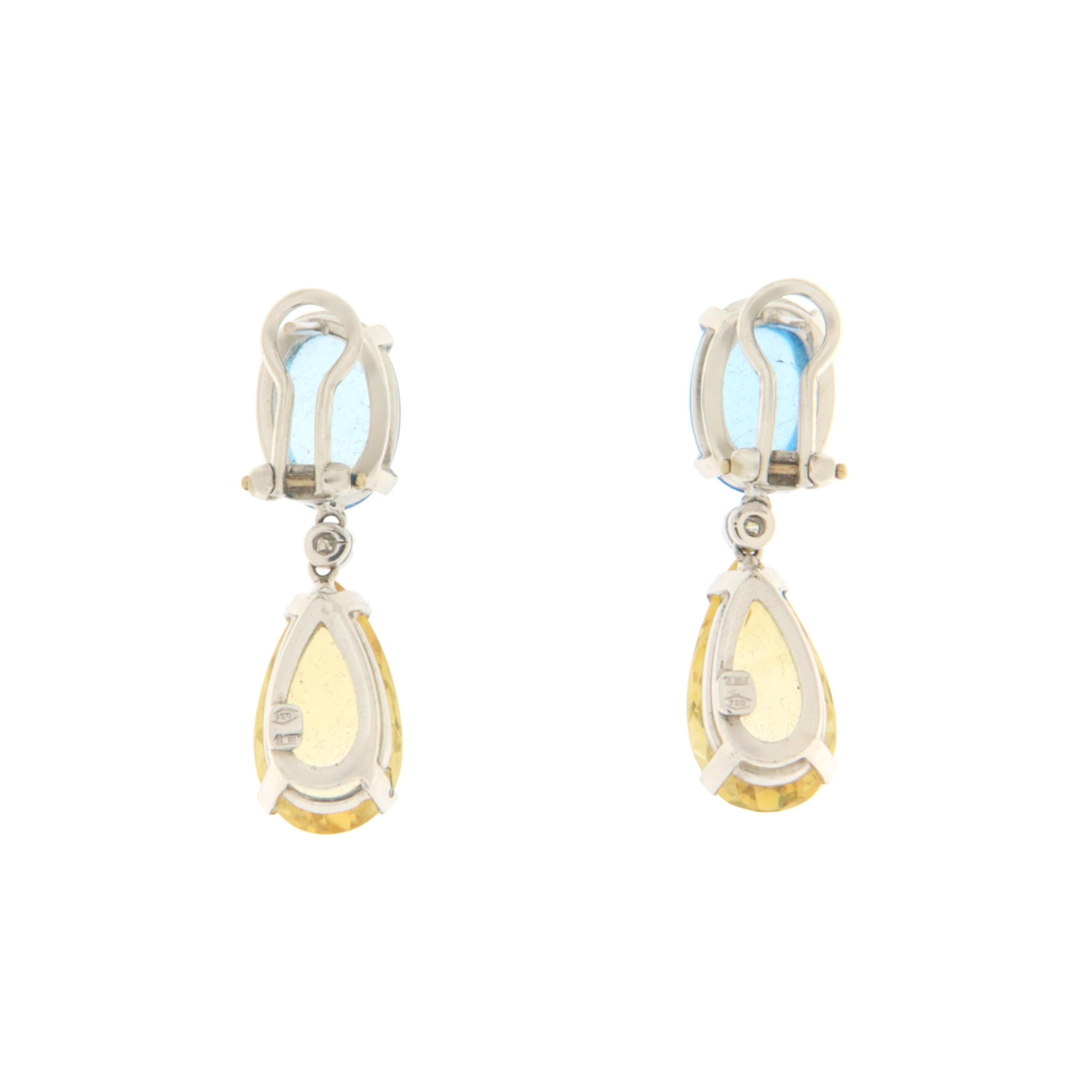 Citrine Topaz Diamonds 18 Karat White Gold Drop Earrings In New Condition For Sale In Marcianise, IT