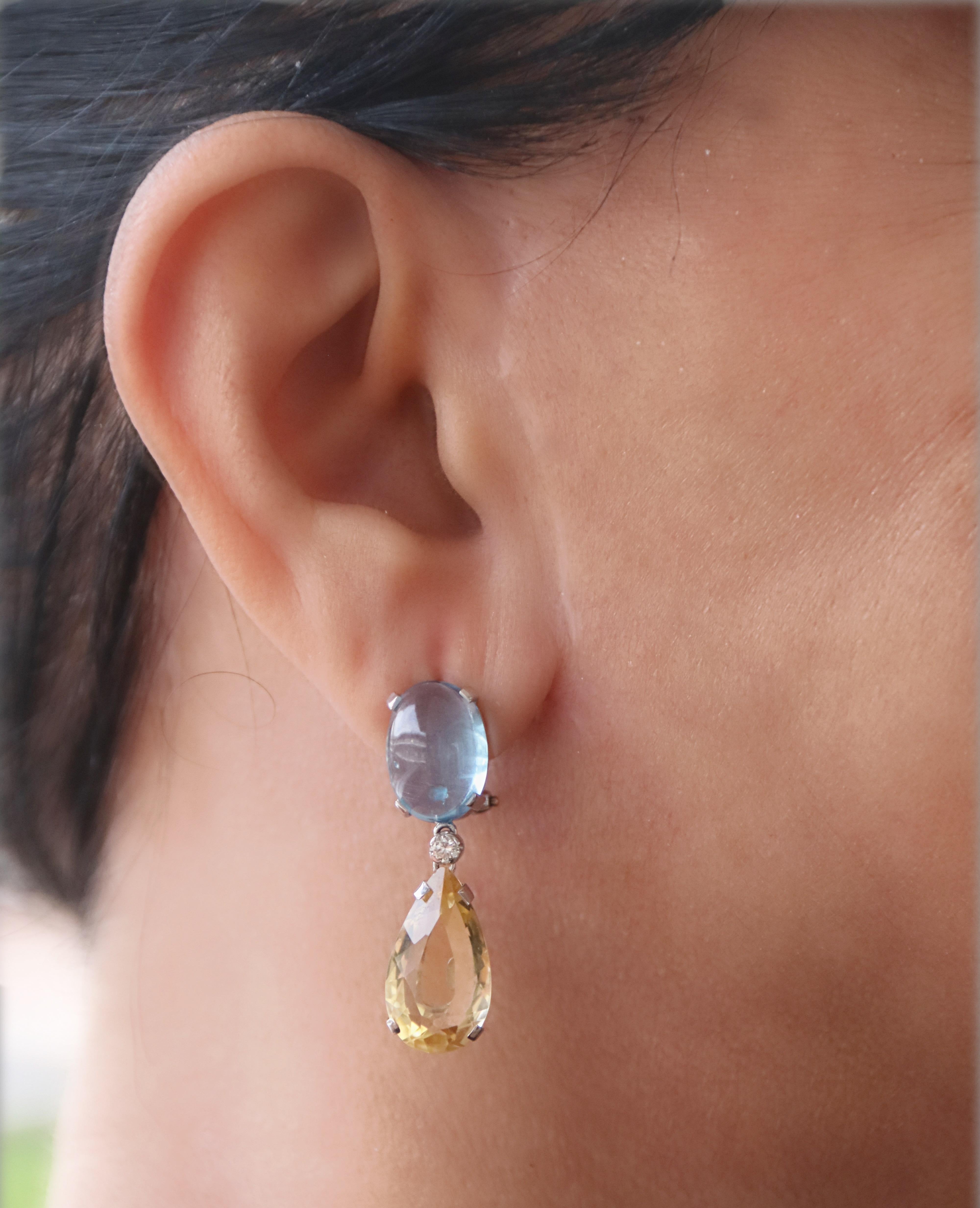 Citrine Topaz Diamonds 18 Karat White Gold Drop Earrings For Sale 2