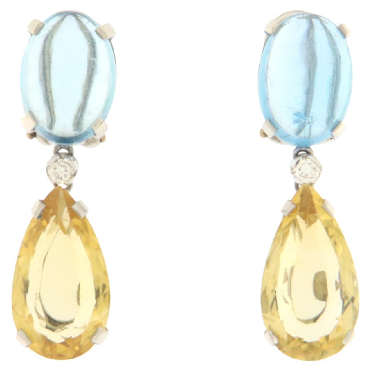 Citrine Topaz Diamonds 18 Karat White Gold Drop Earrings For Sale