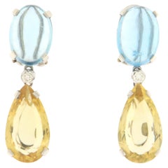 Citrine Topaz Diamonds 18 Karat White Gold Drop Earrings