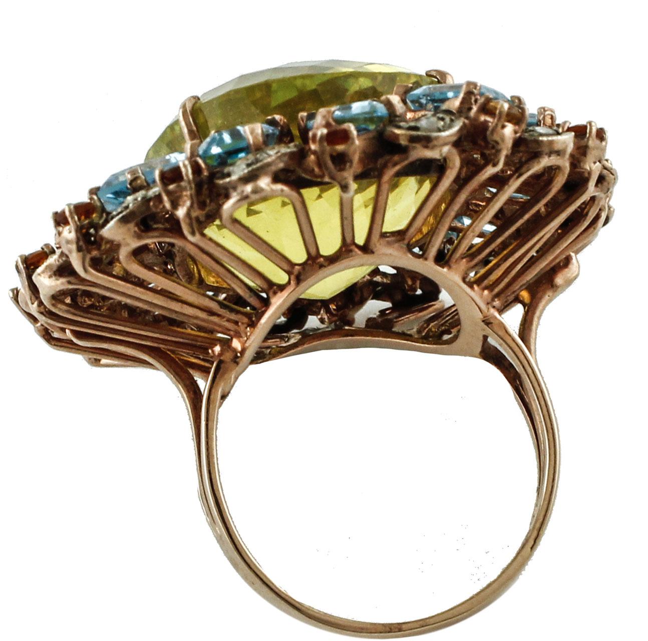 Women's Citrine Topaz Diamonds Rose Gold and Silver Cocktail Ring