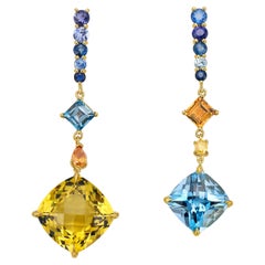 Citrine Topaz Yellow Diamond 18k Gold Drop Earrings