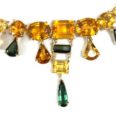 Citrine Tourmaline 14k Yellow Gold Choker Necklace