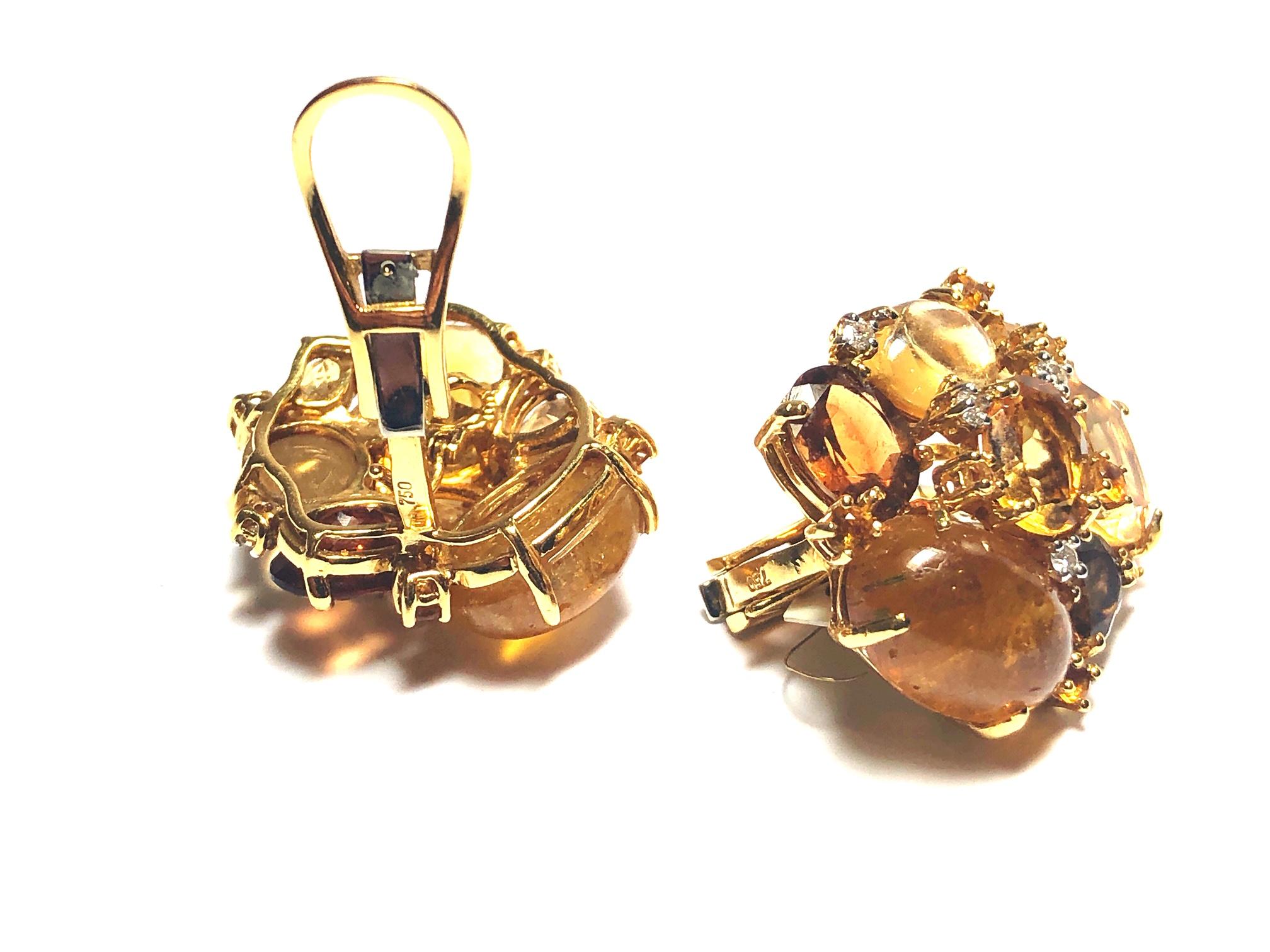 Citrine Tourmaline Gold Cluster Earrings In New Condition In London, GB