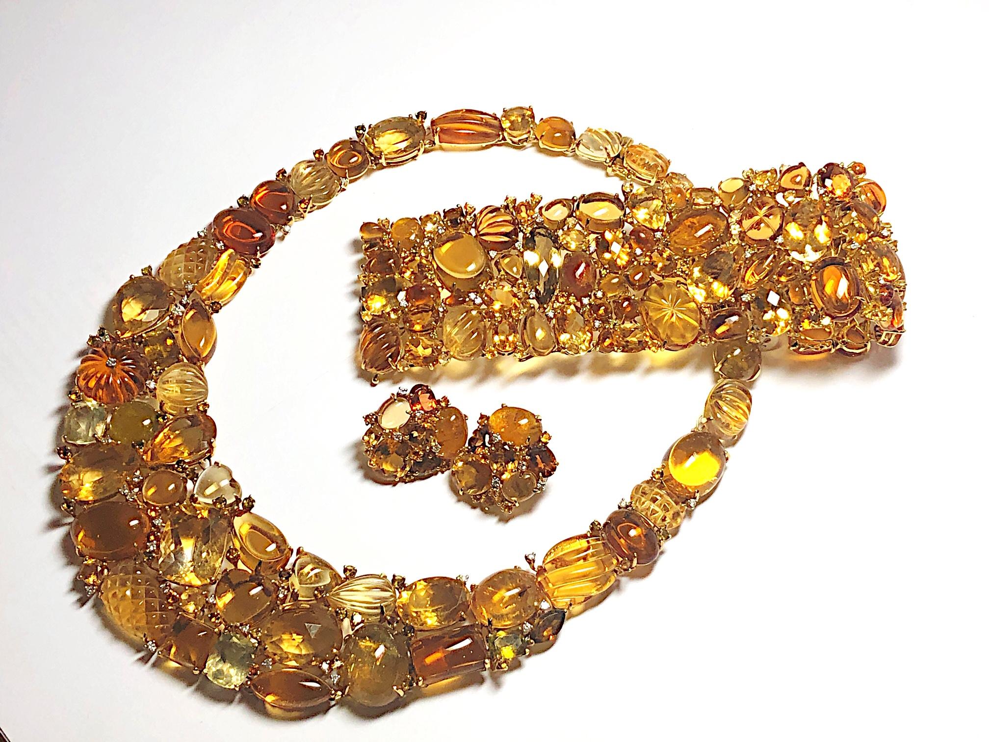 Citrine Tourmaline Gold Cluster Earrings 1