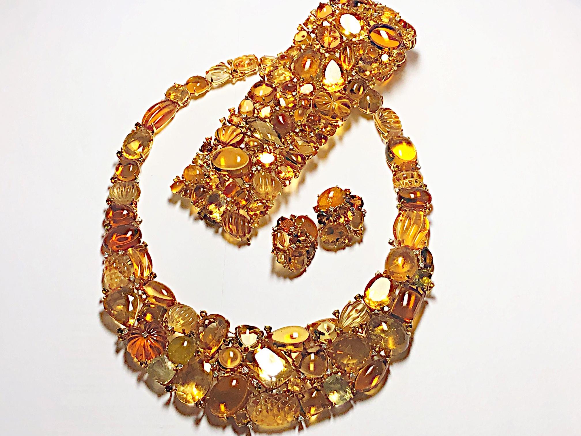 Citrine Tourmaline Gold Cluster Earrings 2