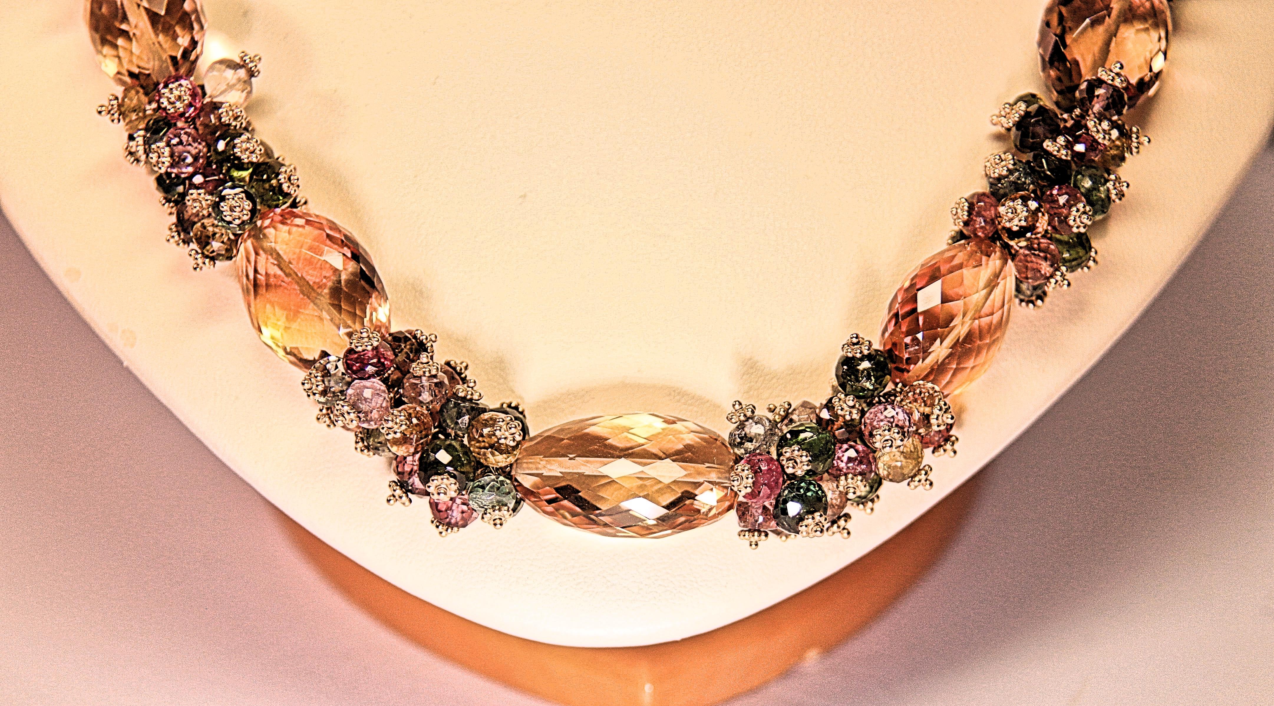 Round Cut Citrine Tourmaline Multicolored Semiprecious Stone Necklace by Marya Dabrowski For Sale