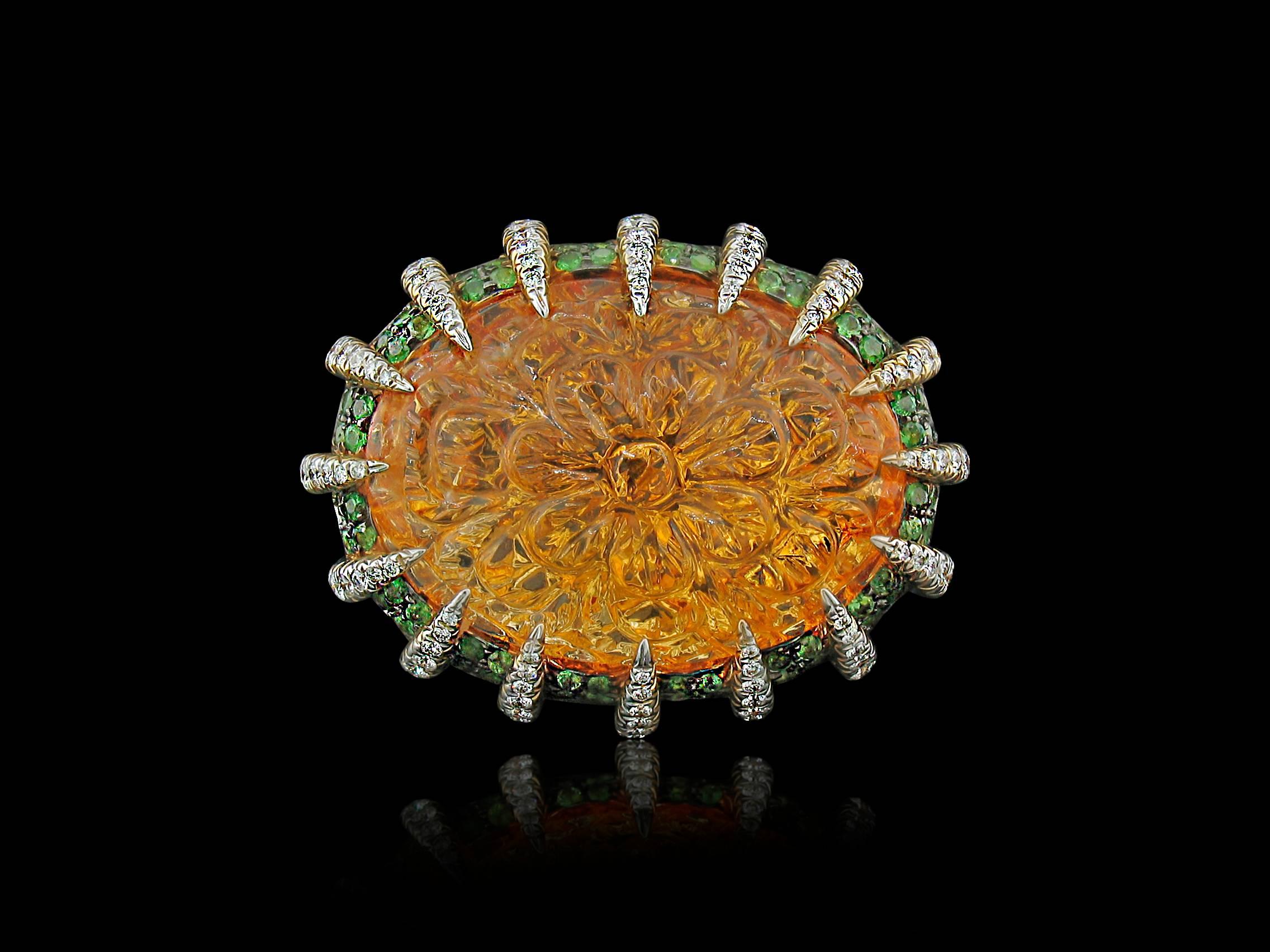 Citrine, Tsavorite and Diamond Ring by Tony Duquette In New Condition For Sale In Carmel, CA