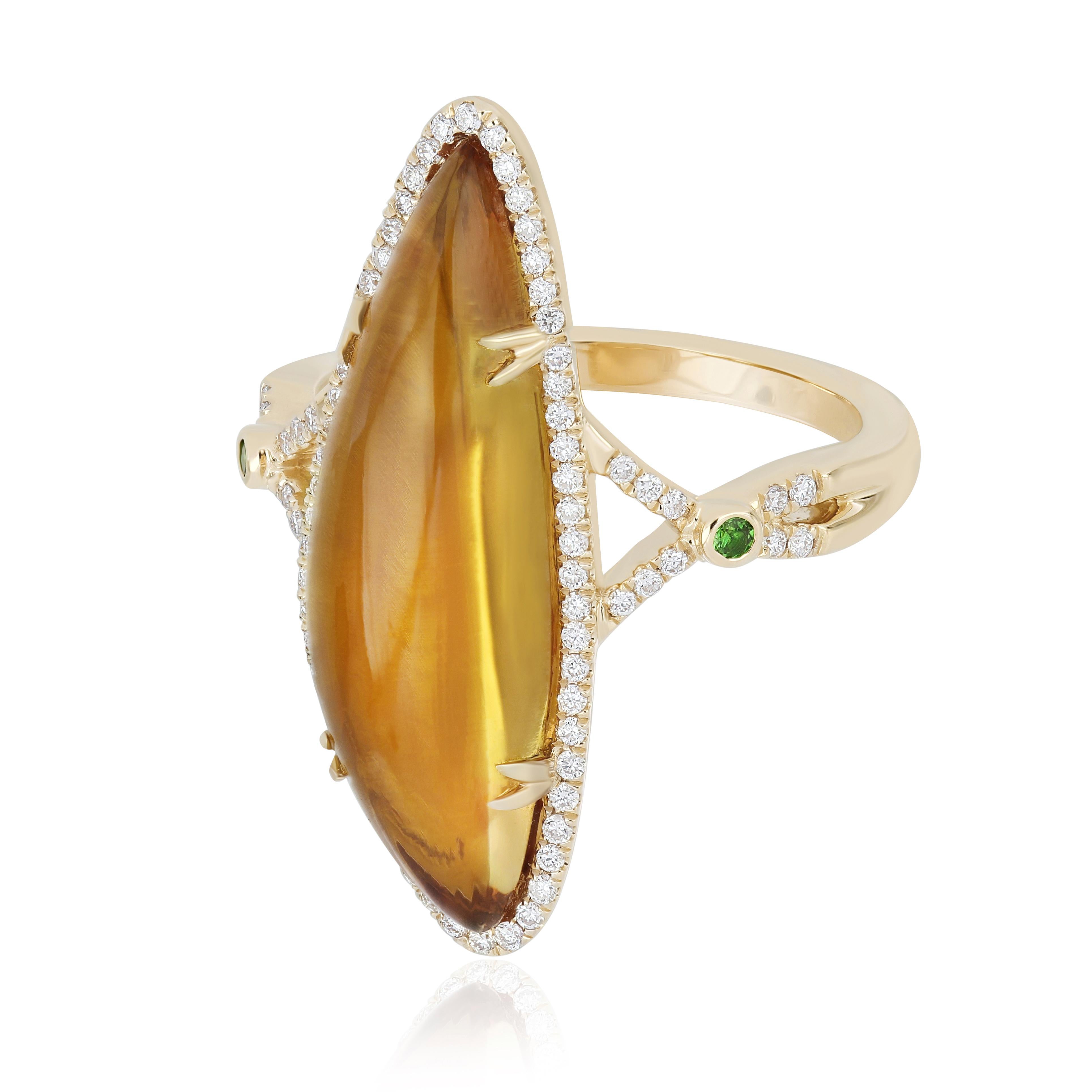 Citrin, Tsavorit und Diamant Ring Ohrring und Anhänger Set in 14k Gelbgold im Angebot 6
