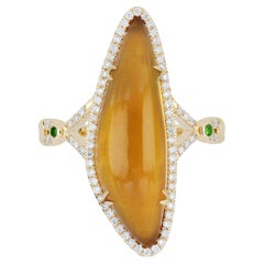 Anillo de Citrino, Tsavorita y Diamante en Oro Amarillo de 14 quilates Hecho a Mano