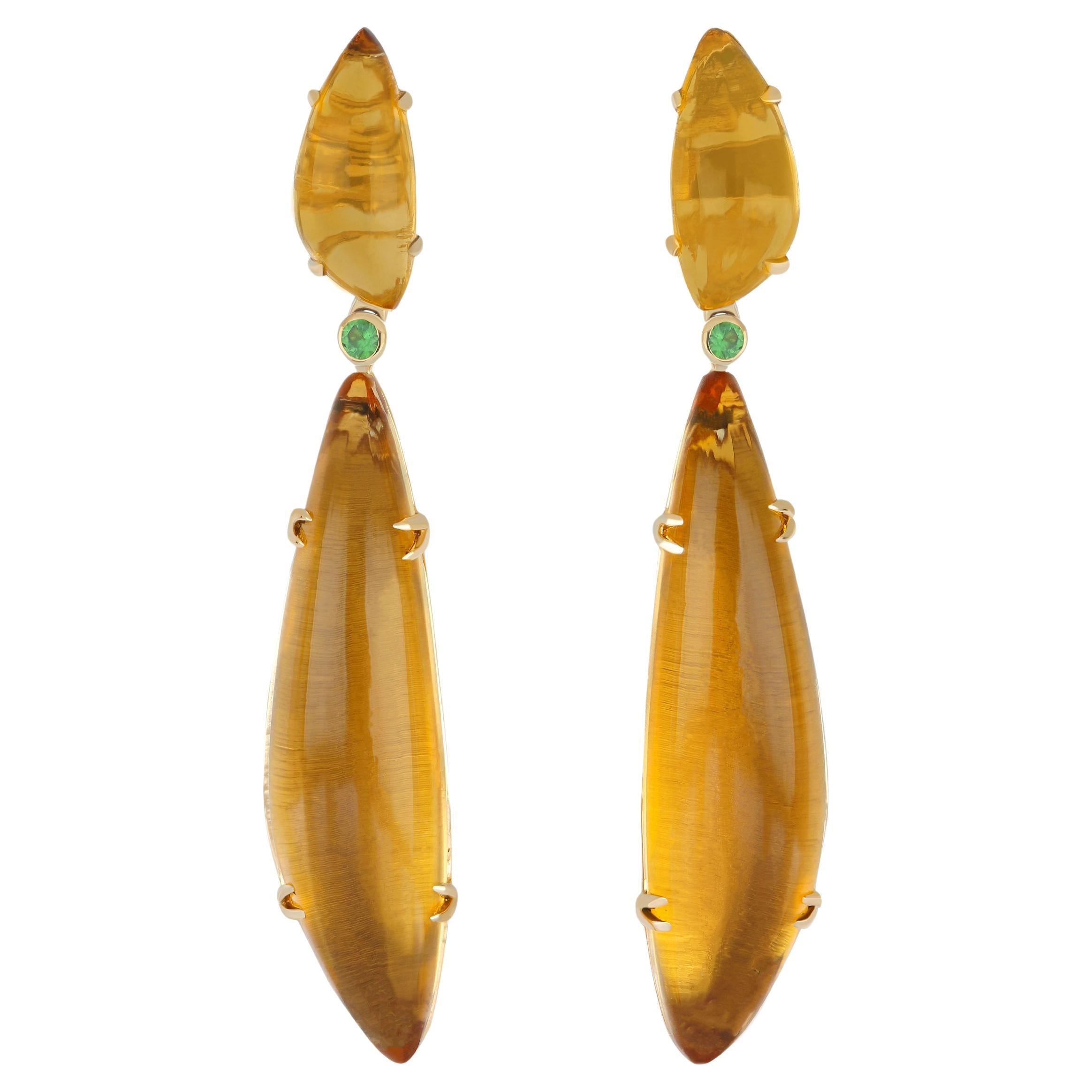 Citrine & Tsavorite Earring in 14karart Yellow Gold Hand-craft Earring
