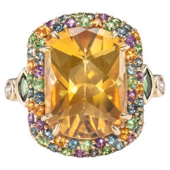 Citrine, Tsavorite, Multi Gemstone and White Diamond Cocktail Ring in 18KYG.