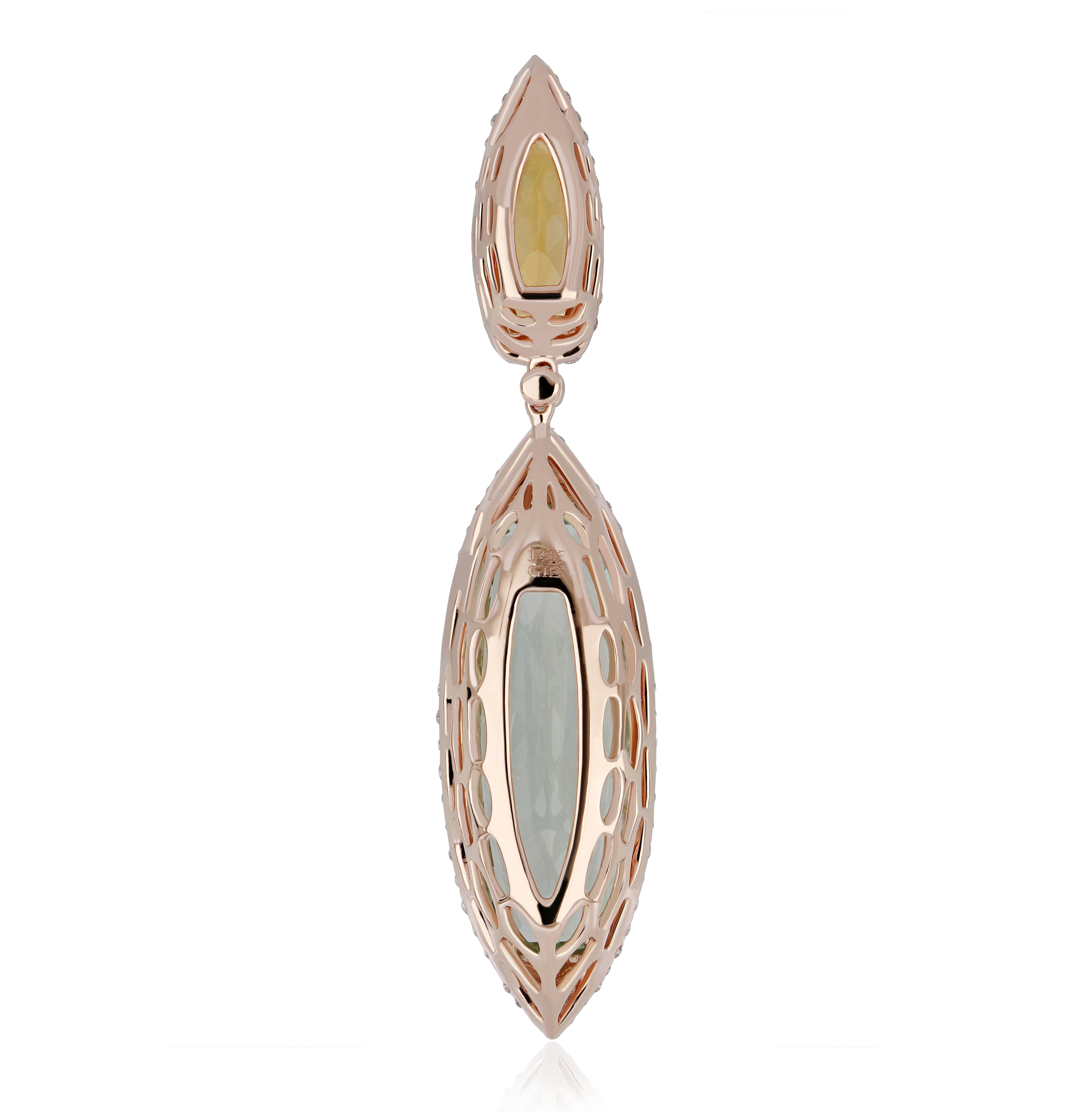 Taille coussin antique Citrine, Tsavorite,  Pendentif en or rose 14 carats avec quartz menthe et diamant en vente