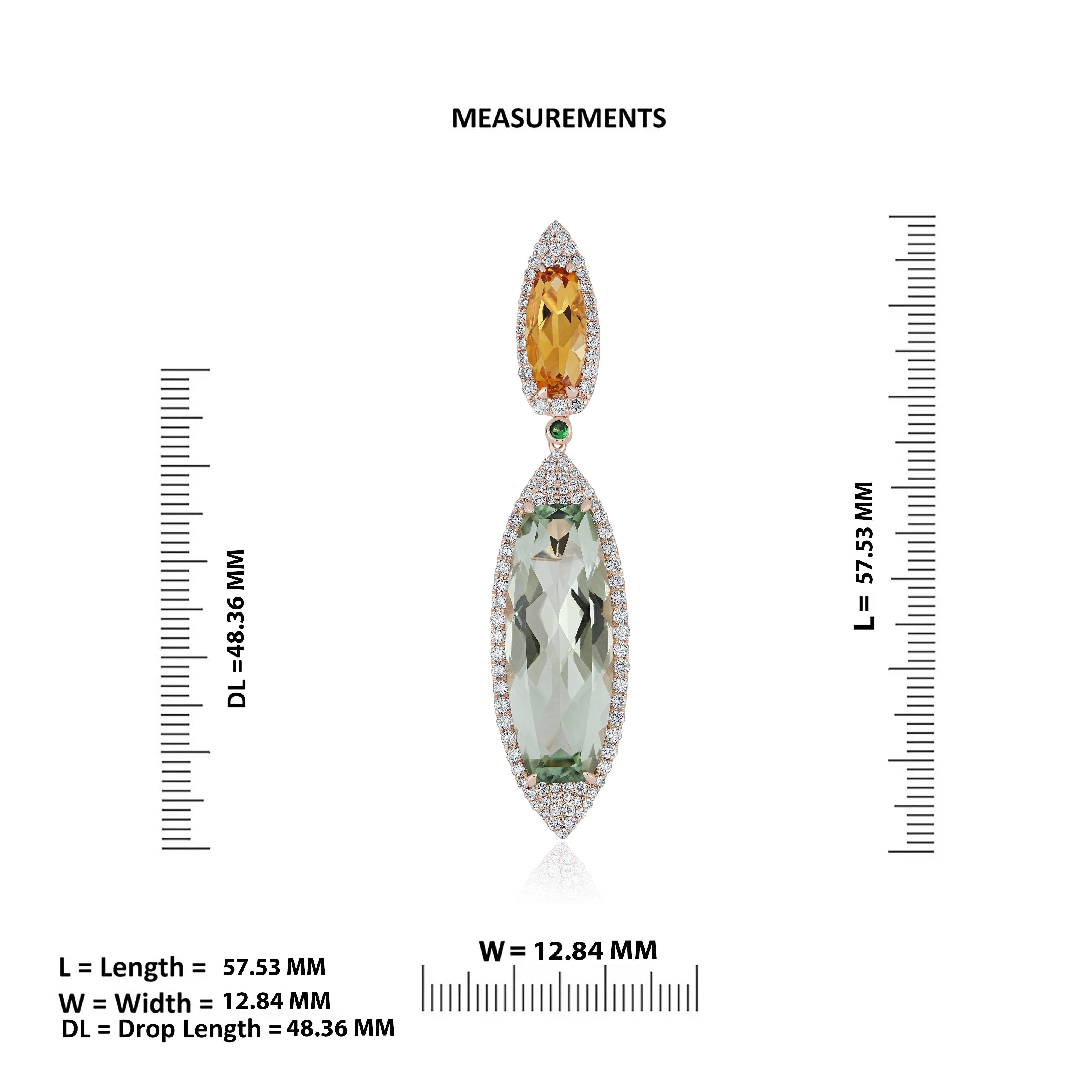 Citrine, Tsavorite,  Pendentif en or rose 14 carats avec quartz menthe et diamant Neuf - En vente à JAIPUR, IN