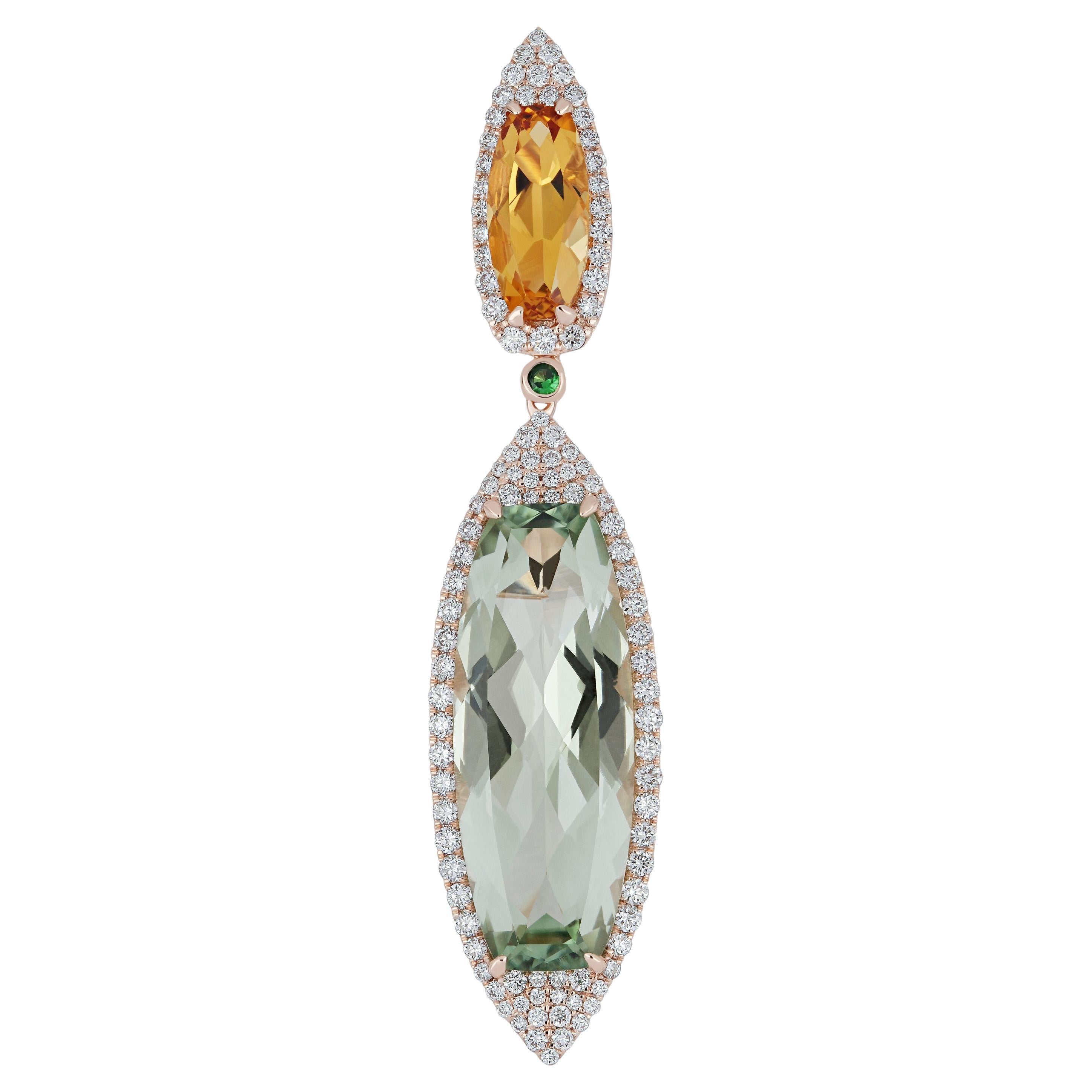Citrino, Tsavorita,  Colgante de cuarzo menta y diamante en oro rosa de 14 quilates