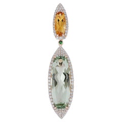 Citrine, Tsavorite,  Mint Quartz and Diamond in 14 karat Rose Gold Pendant